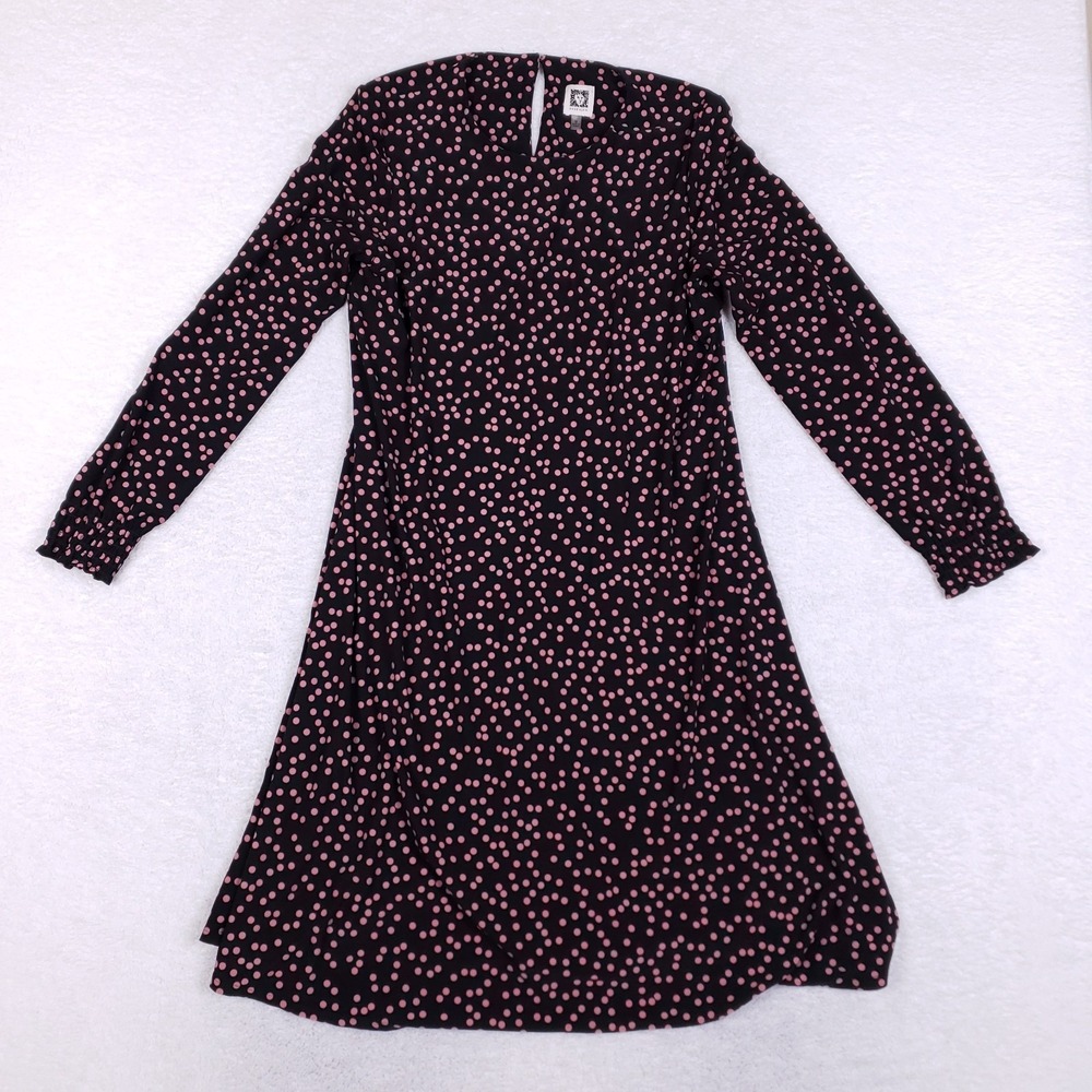 Anne Klein Polka Dot Sheath Dress Long Sleeve Medium Black Pink